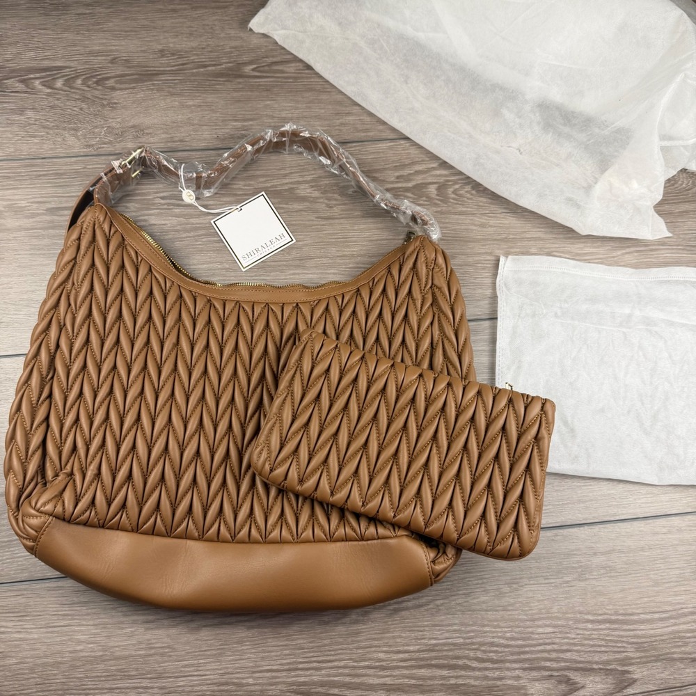 Shiraleah Women Hobo Bag Matelasse Quilted Faux Leather Tan Brown Large